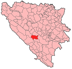 Location of Prozor-Rama within Bosnia and Herzegovina.