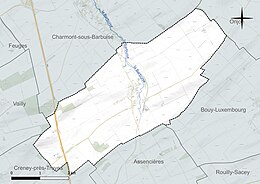 Carte en couleur présentant le réseau hydrographique de la commune