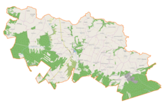 Mapa konturowa gminy Bogoria, w centrum znajduje się punkt z opisem „Bogoria”