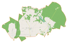 Mapa konturowa gminy Miedźno, blisko centrum po lewej na dole znajduje się punkt z opisem „Wapiennik”