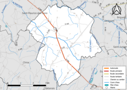 Carte en couleur présentant le réseau hydrographique de la commune