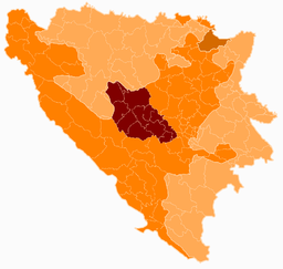 Centrala Bosnien kanton i rödbrun färg