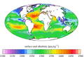 Surface ocean present-day total alkalinity, GLODAPv2