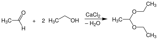 Synthese von 1,1-Diethoxyethan (Acetaldehyddiethylacetal) durch Kondensation von Acetaldehyd mit Ethanol über wasserfreiem Calciumchlorid