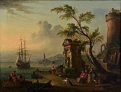 Jean-Baptiste Lallemand, Vue d'un port avec fontaine.
