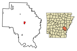 Location of DeWitt in Arkansas County, Arkansas.