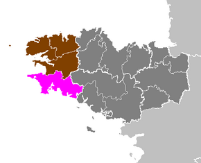 Arrondissement Quimper na mapě regionu Bretaň