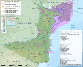 Mapa de las áreas protegidas de Dobrudja