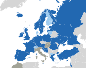 A coloured map of the countries of Europe