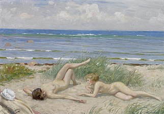 Jóvenes en la playa de Båstad (Escania), s/f. Óleo sobre lienzo, 38,6 x 55,1 cm.