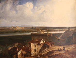 Paul Huet, Vue générale d'Avignon et de Villeneuve-lès-Avignon, prise de l'intérieur du fort Saint-André.