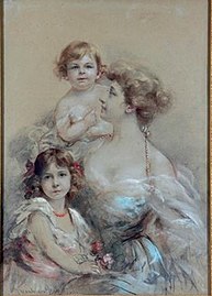 Portrait de la marquise de Chasseloup-Laubat et de ses deux enfants, vers 1910.