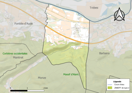 Carte des ZNIEFF de type 2 sur la commune.