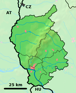 Stupava markerat på en karta över regionen Bratislava