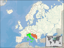 Mappa che indica l'ubicazione di Italia e Jugoslavia