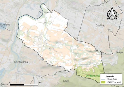 Carte de la ZNIEFF de type 2 sur la commune.