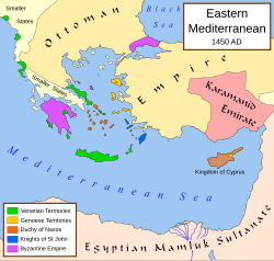 Karamanidski bejlik in druge vzhodnosredozemske države leta 1450