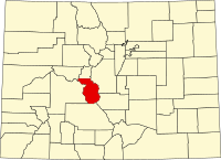 Map of Colorado highlighting Chaffee County