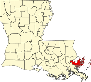 Map of Louisiana highlighting St. Bernard Parish