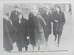 Entering UCD for the Treaty Debates 1922. Phil Cosgrave, E. Duggan, J.J. Walsh, Joe Sweeney and McGinley