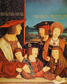 Maximilien de Habsbourg avec sa première épouse Marie de Bourgogne, son fils Philippe, ses petits-fils Charles et Ferdinand, ainsi que son fils adoptif Louis de Hongrie par Bernhard Strigel, 1516