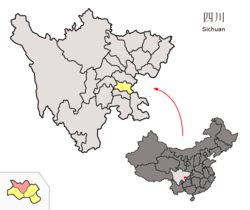 Location of Zizhong County (red) within Neijiang City (yellow) and Sichuan
