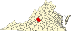 Hartă a statului Virginia indicând comitatul Amherst
