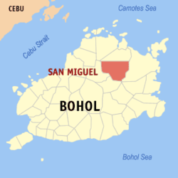 Map of Bohol with San Miguel highlighted