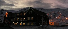 Building at the base of the Hlíðarfjall ski area.