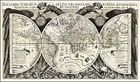 خريطة العالم من جداول رودولفين (1627) ليوهانس كيبلر، تتضمن العديد من الاكتشافات الجديدة.