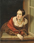 Тропинин В. А. «Женщина в окне (Казначейша)». 1841