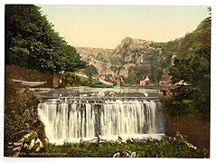 Cheddar und Staustufe des Yeo am Schluchtausgang (um 1900)