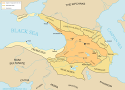 Kerajaan Georgia pada 1207, di puncak kekuasaannya dibawah pemerintahan Tamar dari Georgia