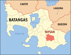 Map of Batangas with Taysan highlighted