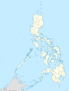 Mapa konturowa Filipin, blisko centrum u góry znajduje się punkt z opisem „Quezon City”