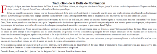 Traduction de la Bulle apostolique de Didier Noblot pour Saint-Flour.