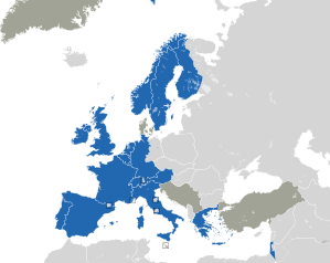 A coloured map of the countries of Europe