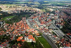 Letecký pohled na centrum Třebíče