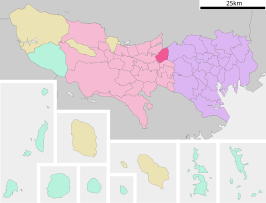 Situering van Nishitokyo in de prefectuur Tokio