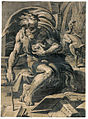 Diógenes, c. 1524-29. Gravura de Ugo da Carpi a partir de original de Parmigianino