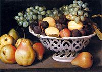 Fede Galizia, (1578–1630), Maiolica Basket of Fruit (c. 1610), private collection