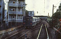 An outbound Blue Line train (erroneously signed as "Boston") passes Neptune Road in 1967.