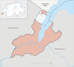 Mapa konturowa Genewy, blisko centrum na dole znajduje się punkt z opisem „Uniwersytet Genewski”