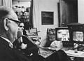 Image 12Swedish Prime Minister Tage Erlander using an Ericsson videophone to speak with Lennart Hyland, a popular TV show host (1969) (from History of videotelephony)