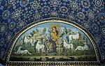 Christ as the Good Shepherd; c. 425–430; mosaic; width: c. 3 m; Mausoleum of Galla Placidia (Ravenna, Italy)[276]