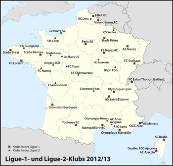 Ligue-1- und Ligue-2-Klubs in der Saison 2012/13