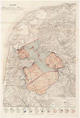 Ontwerp Afsluiting Zuiderzee en Droogmaking, met relatief bescheiden Markerwaard ('Hoornsche Polder'), Cornelis Lely (1891)