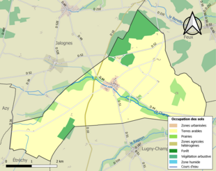 Carte en couleurs présentant l'occupation des sols.