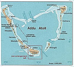 1976 map of Addu Atoll showing Gan and airfield