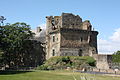 The keep. The great hall is located on the left, behind the trees.